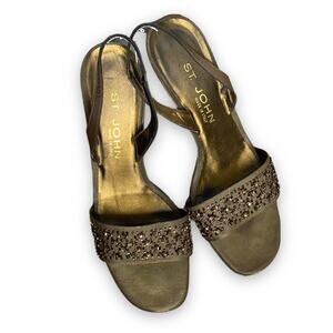 Vintage St. John Bronze Beaded Slingback Heels Size 8